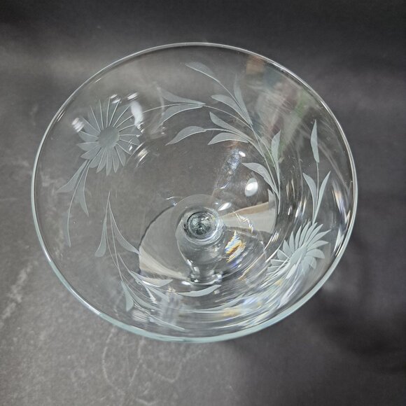 Crystal Champagne Coupe Etched Floral Design 7fl Oz Stemware Vintage Barware - Picture 3 of 16